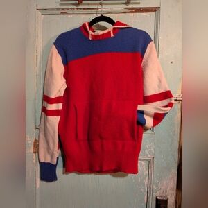 Vibrant Red and Blue Men's Crewneck Sweater